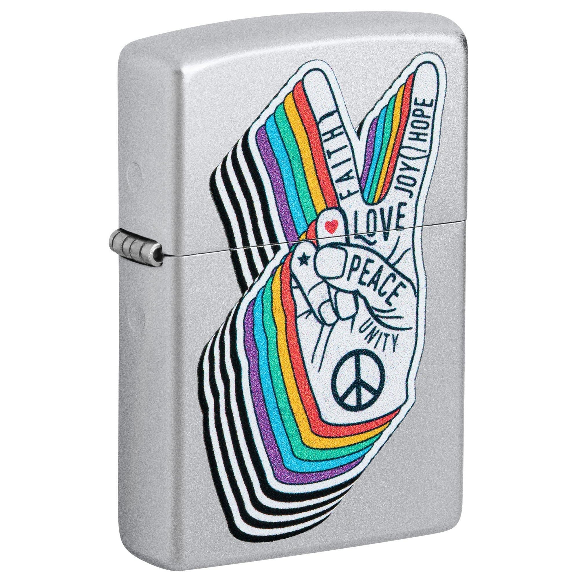 Zippo Lighter: Peace Sign - Satin Chrome 46047 – Lucas Lighters