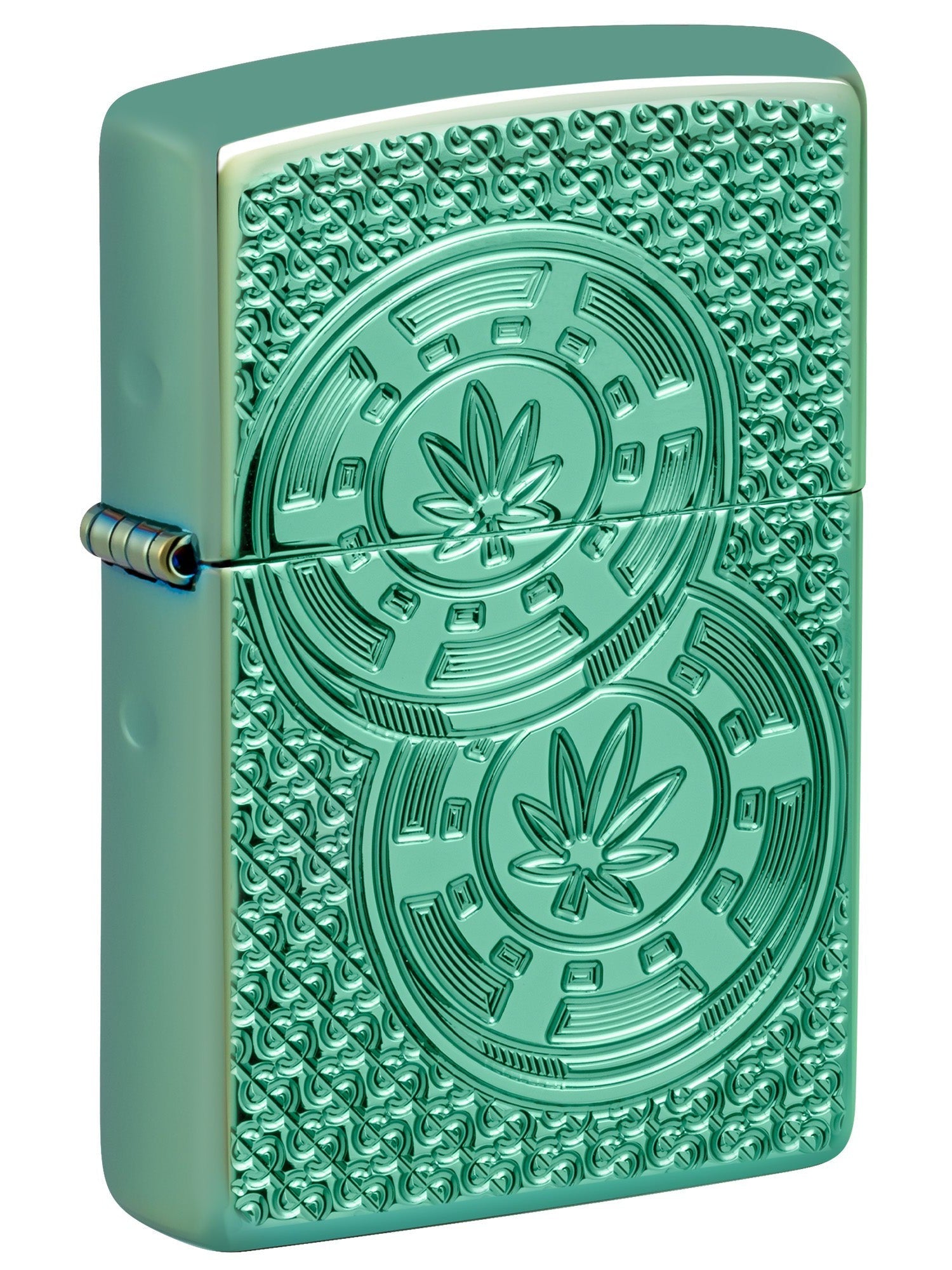 Zippo Lighter: Armor Engraved Toker Chips - High Polish Green