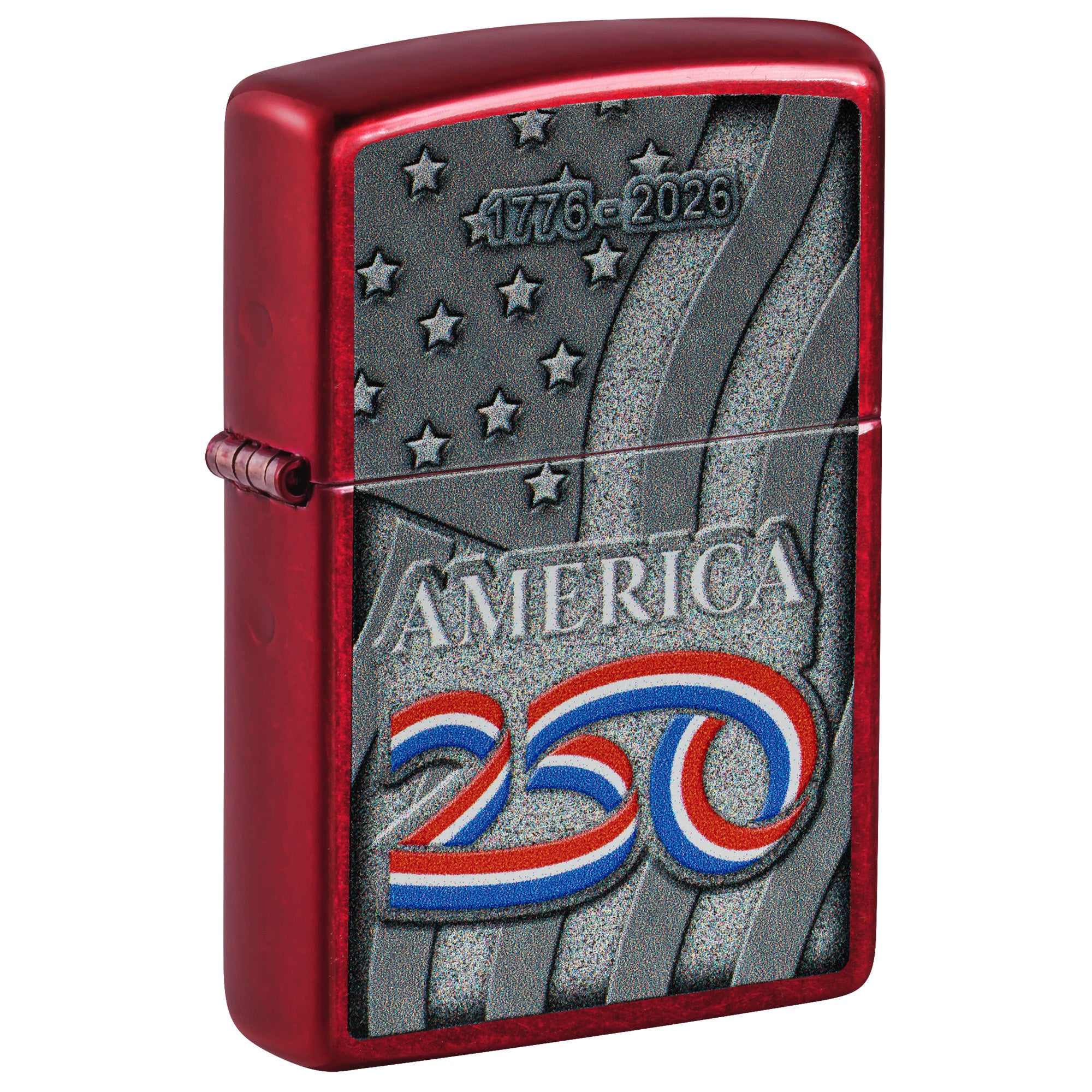 Zippo Lighter: USA 250th, Stars and Stripes Design - Candy Apple