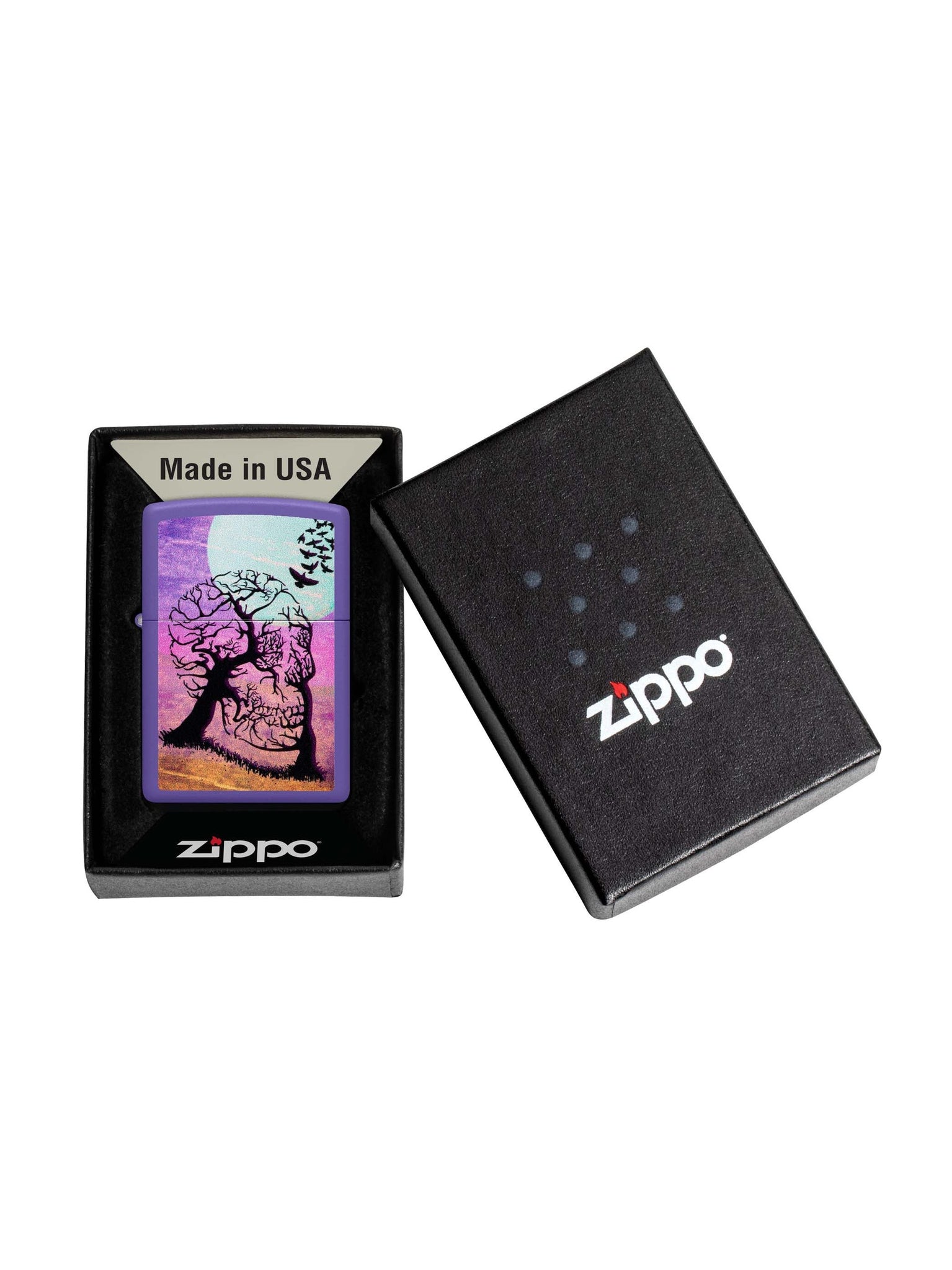 Zippo Lighter: Skull and Tree with Birds - Purple Matte 48638