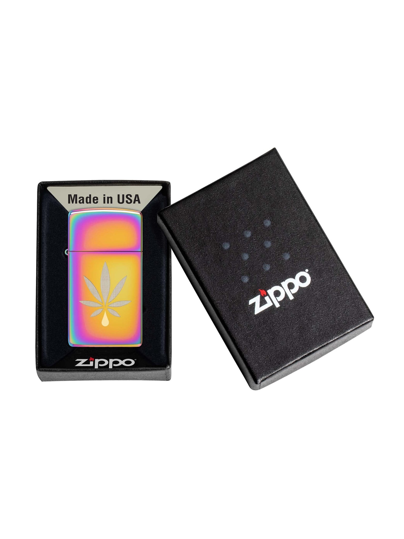 Zippo Lighter: Slim with Engraved Weed Leaf - Milti Color 48670