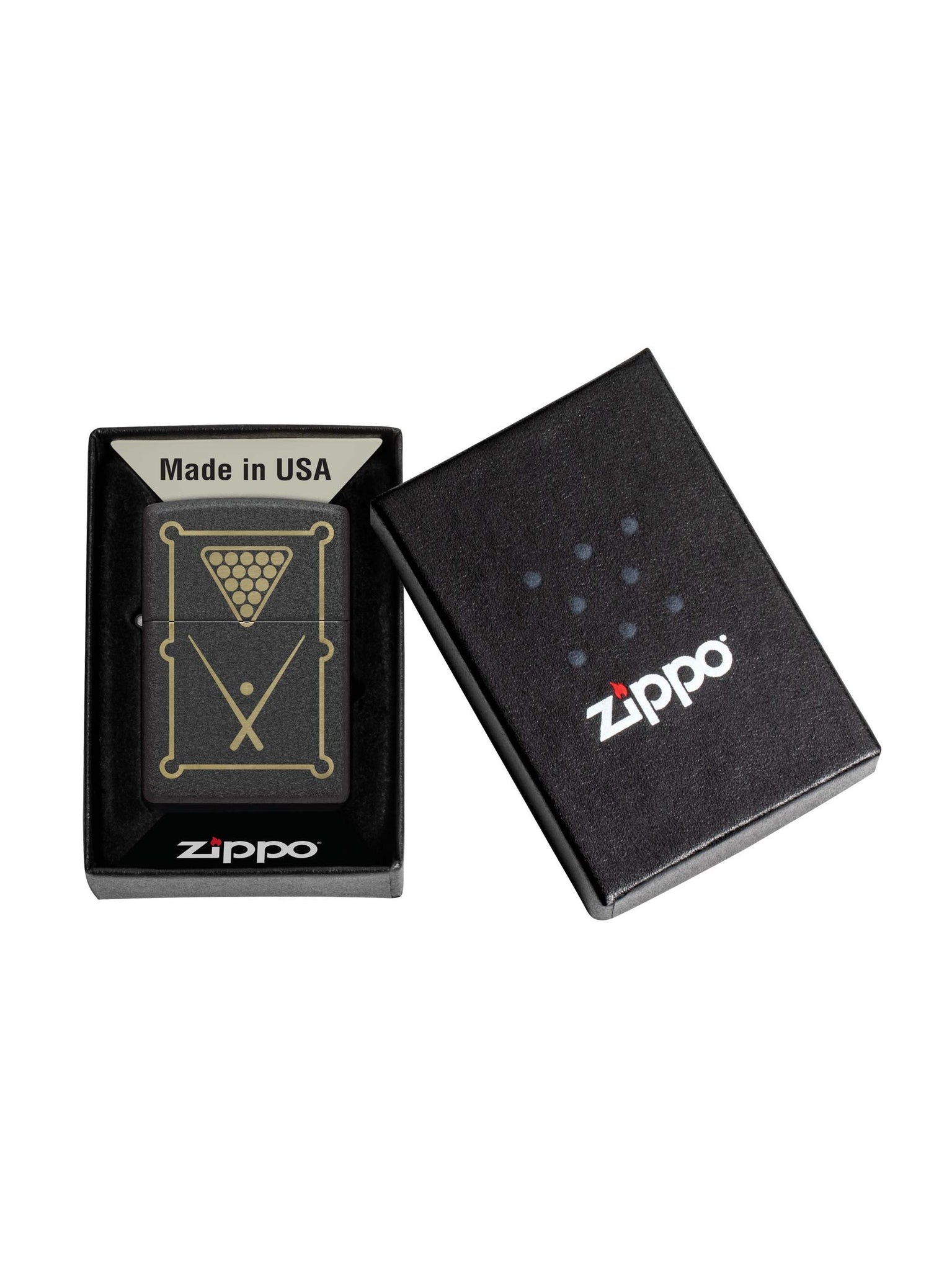 Zippo Lighter: Engraved Billiards Table - Black Crackle 48672