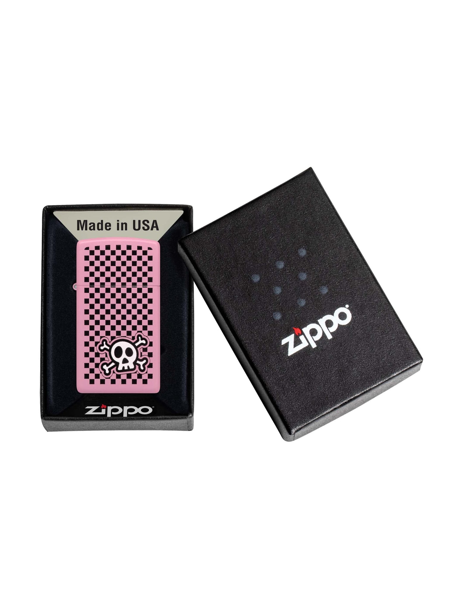 Zippo Lighter: Slim with Skull - Pink Matte 48680