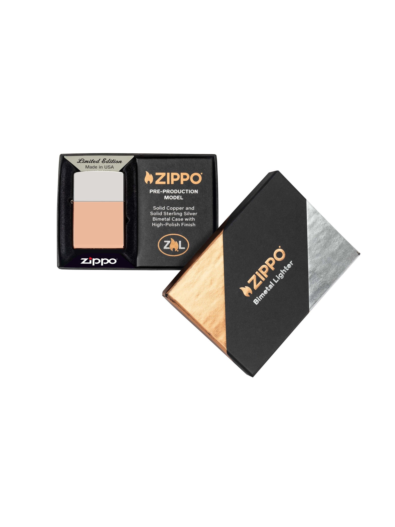 Zippo Lighter: Bimetal, Sterling Silver Lid and Copper Base - 48694