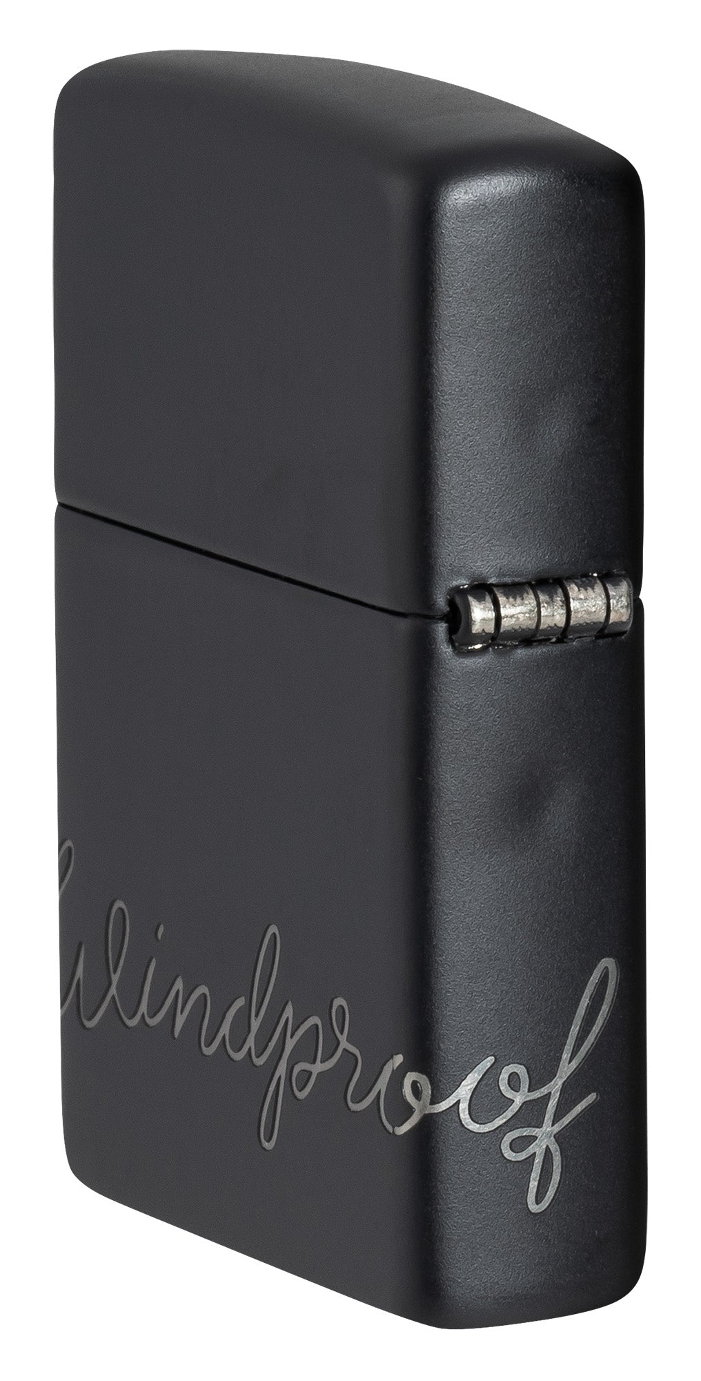 Zippo Lighter: Zippo Windproof Script, Laser 360 - Black Matte 48979