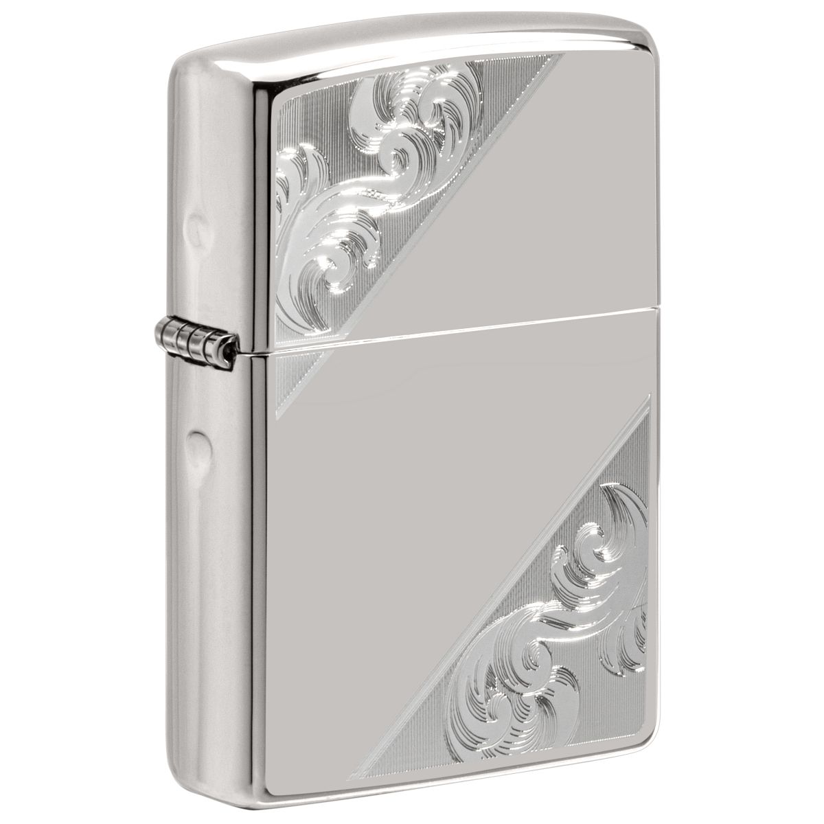 Zippo Lighter: Sterling Silver Diagonal Filigree, Engraved - High