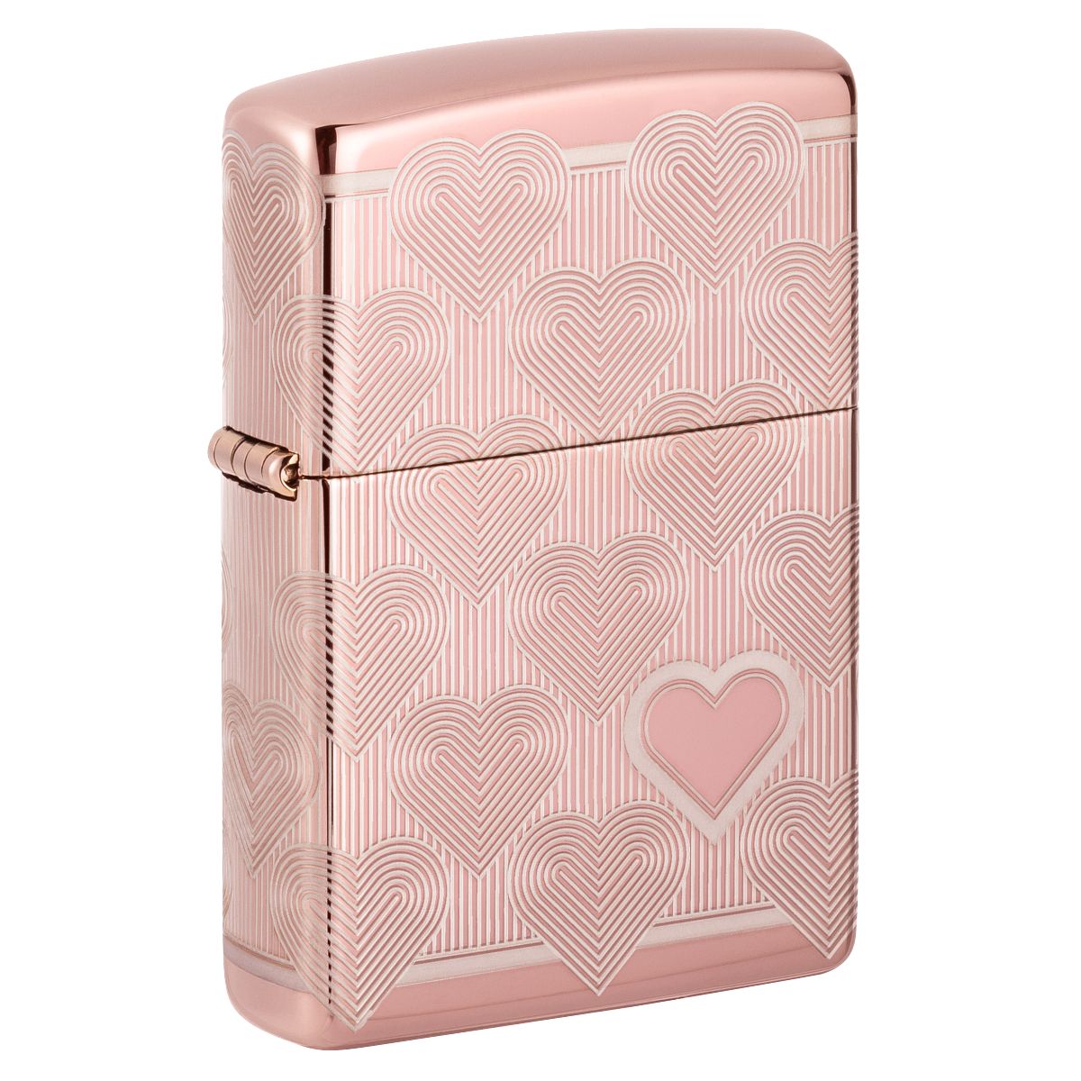 Zippo Lighter: Engraved Hearts, Laser 360 - High Polish Rose Gold