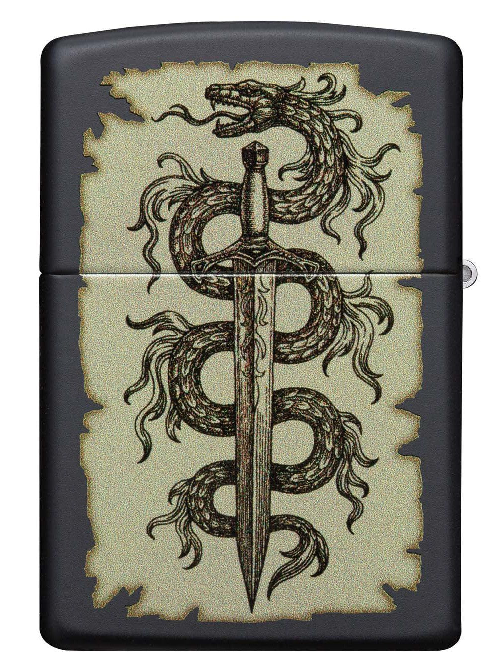 Zippo Lighter: Medieval Swords With Roses and Dragon - Black Matte 49965