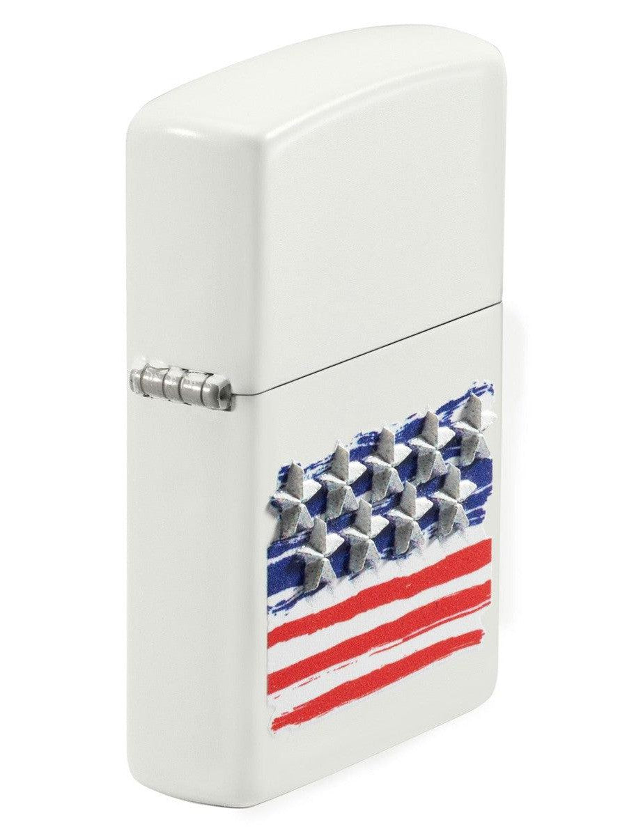 Zippo Lighter: American Flag, Texture Print - White Matte 81461