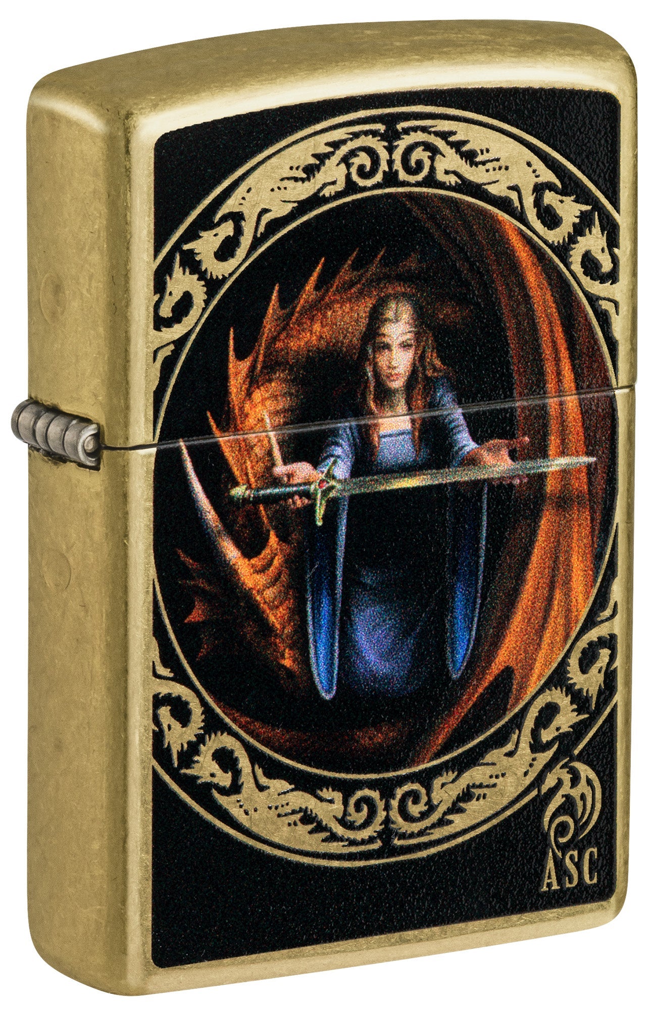 Zippo Lighter: Anne Stokes Dragon and Sword - Street Brass 81495