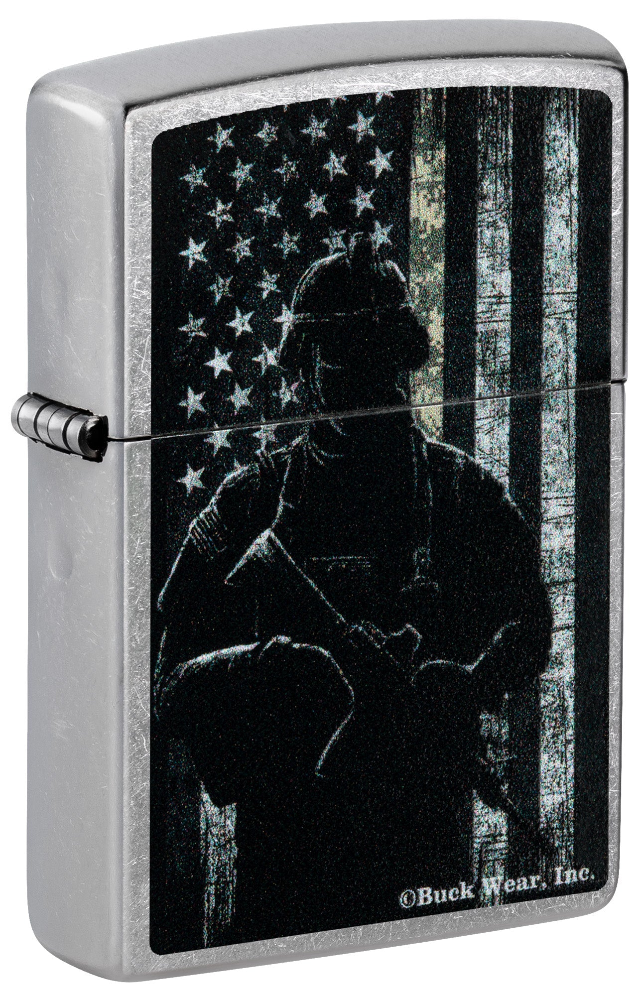 Zippo Lighter: Soldier with American Flag - Street Chrome 81499