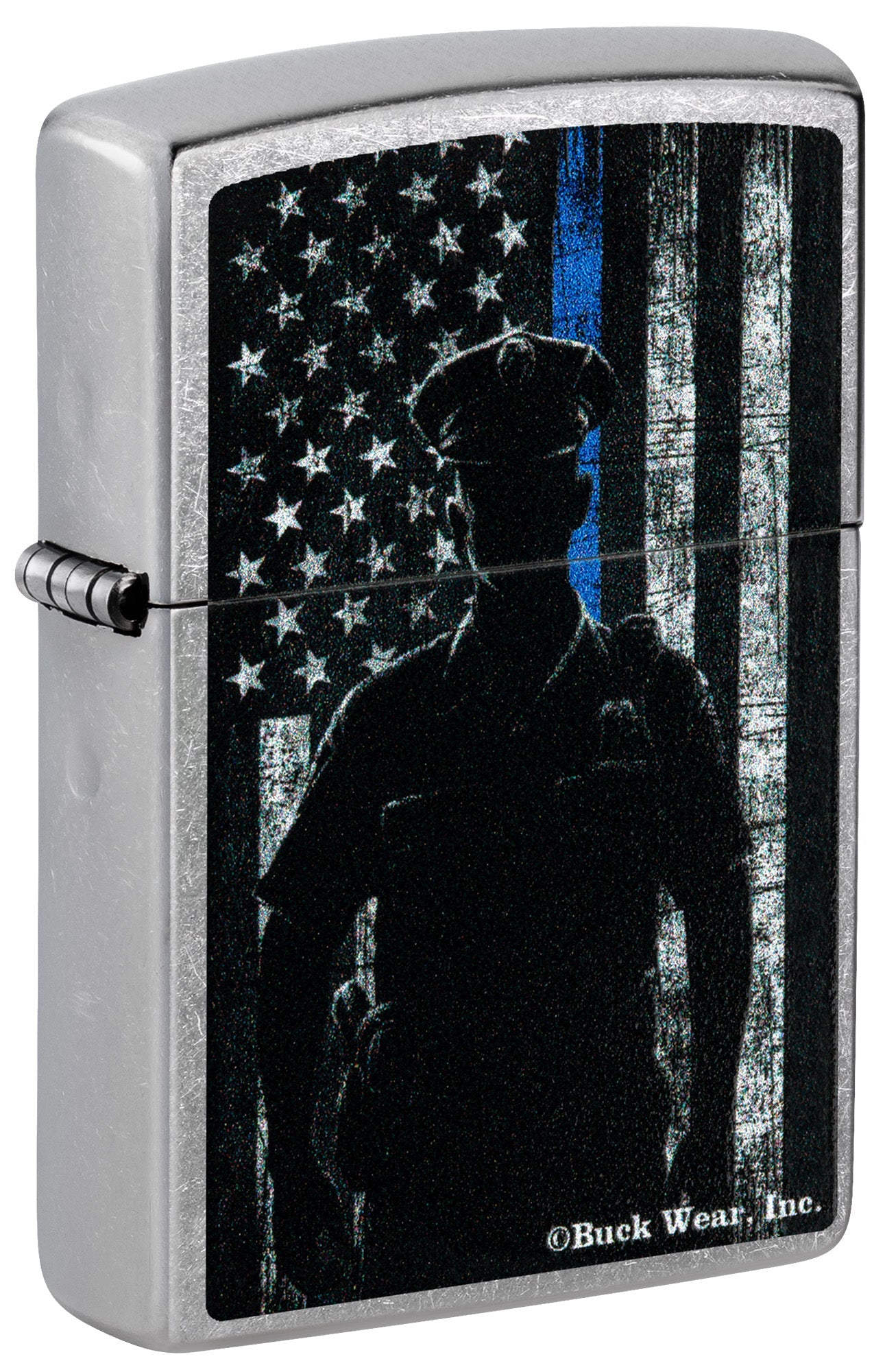 Zippo Lighter: Police Officer with American Flag - Street Chrome 81500