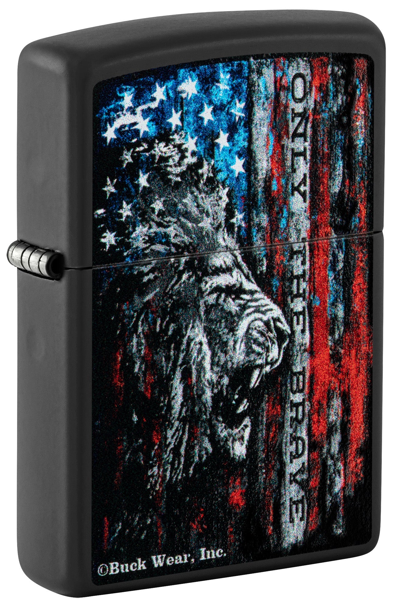 Zippo Lighter: Lion and Flag, Only the Brave - Black Matte 81501