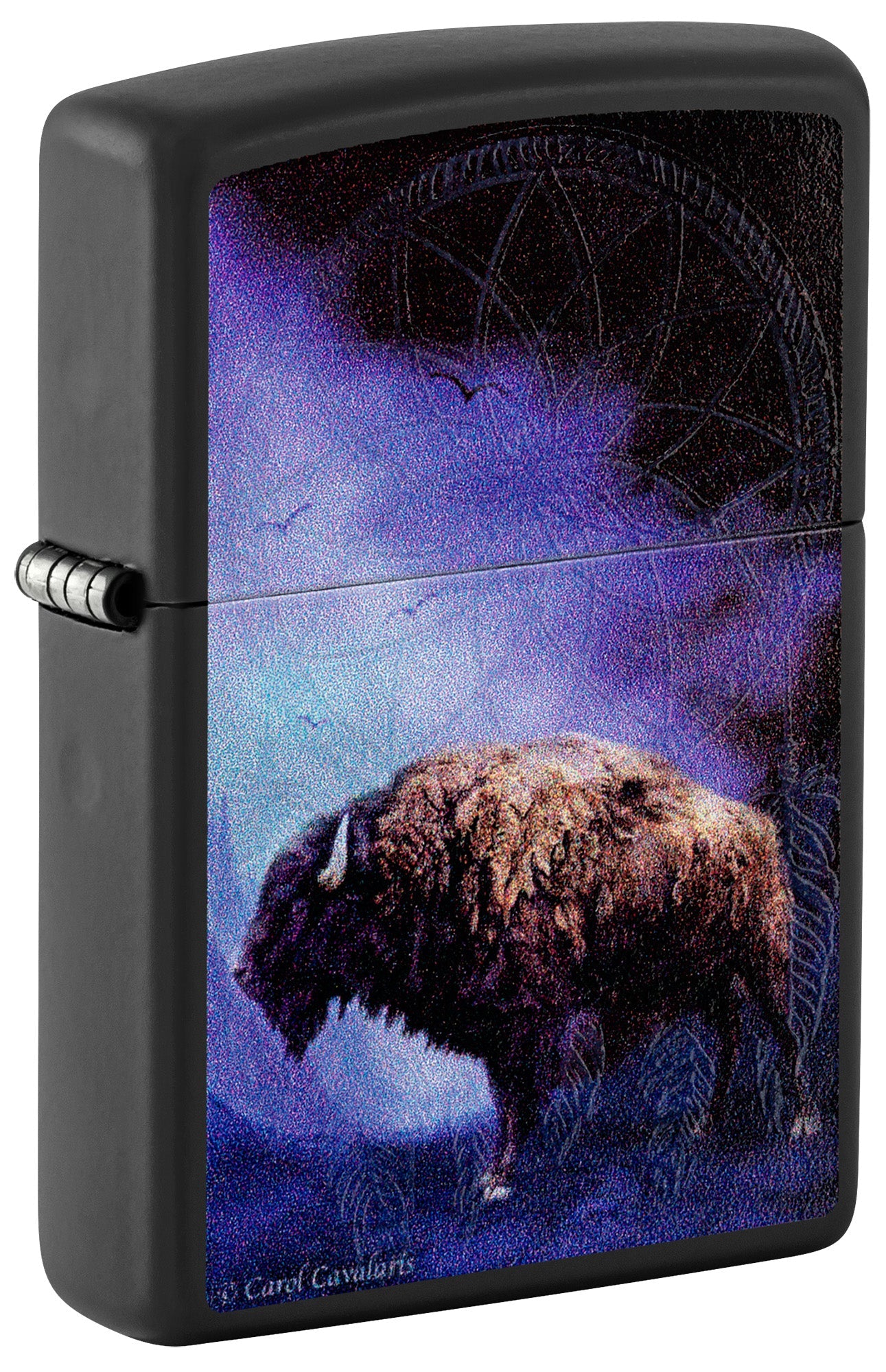 Zippo Lighter: Buffalo and Dreamcatcher, Blacklight by Carol Cavalaris - Black Matte 81503