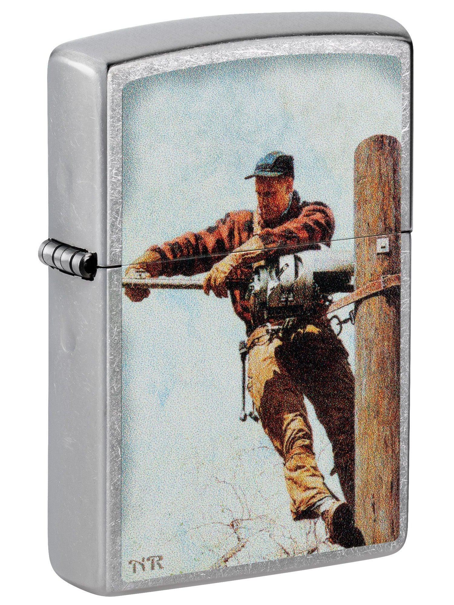 Zippo Lighter Lineman by Norman Rockwell Street Chrome 81528 Lucas