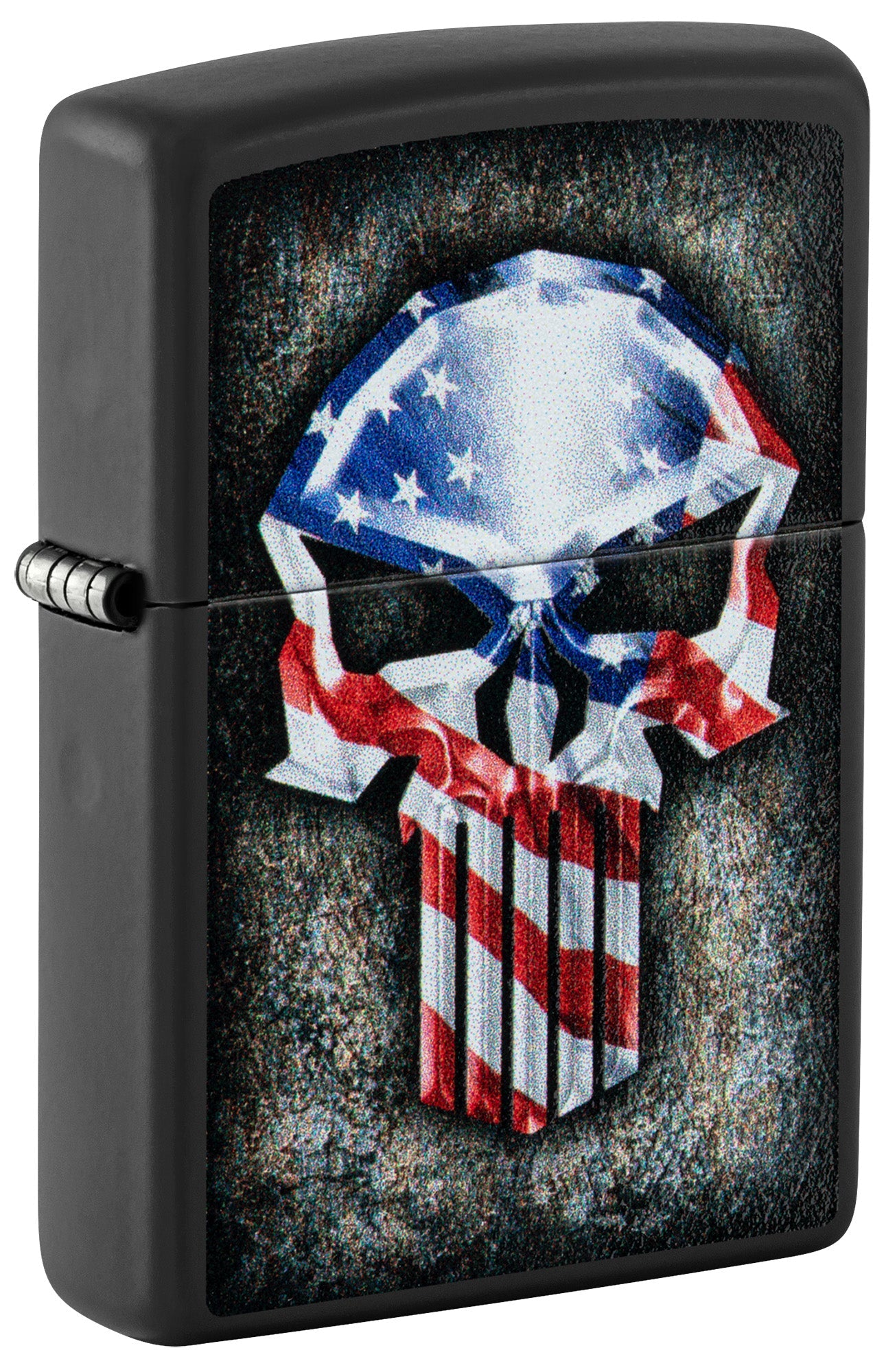 Zippo Lighter: Skull Punisher, American Flag - Black Matte 81556