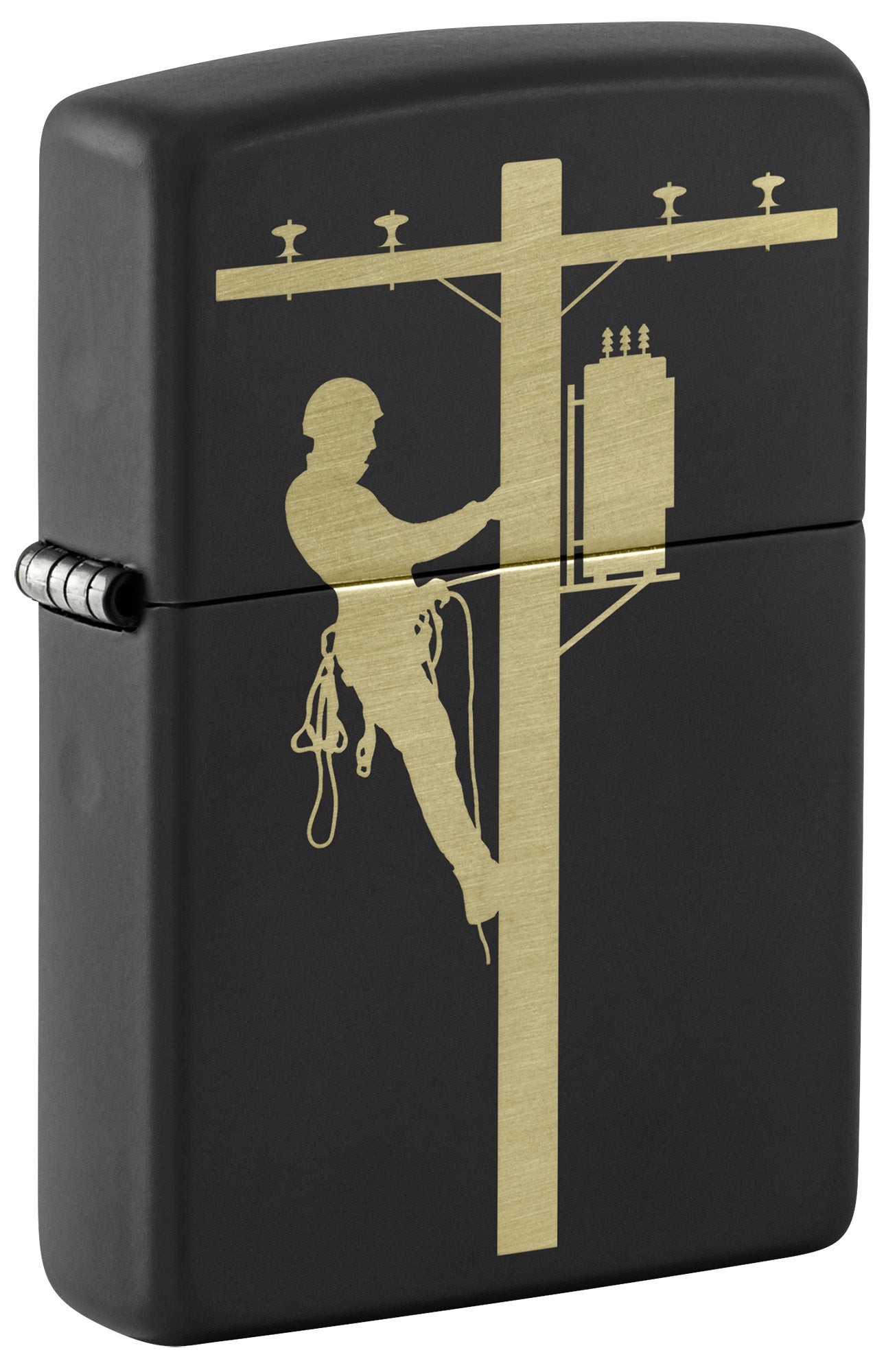 Zippo Lighter: Engraved Lineman - Black Matte 81564