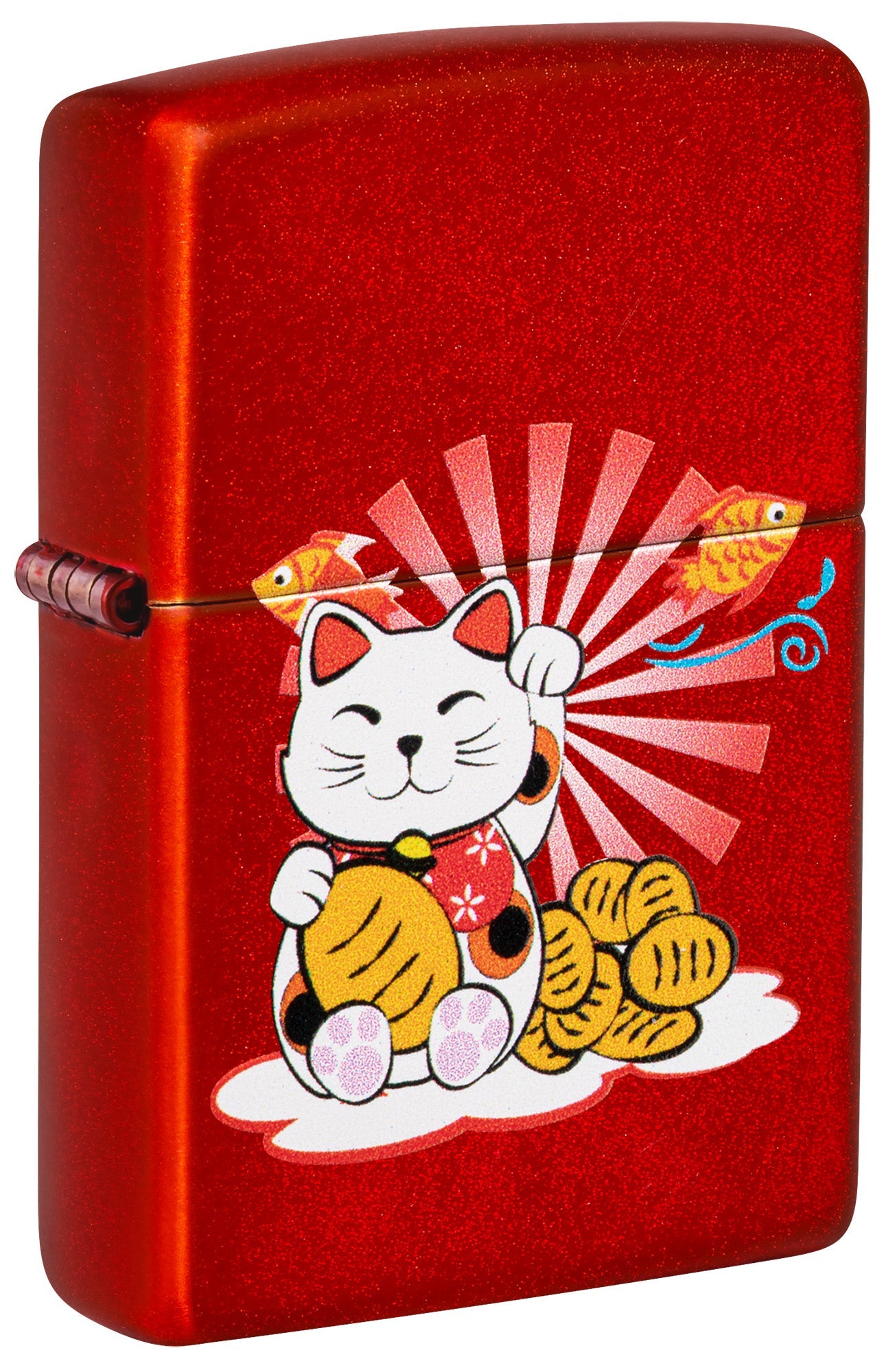 Zippo Lighter: Lucky Cat with Rays - Metallic Red 81577