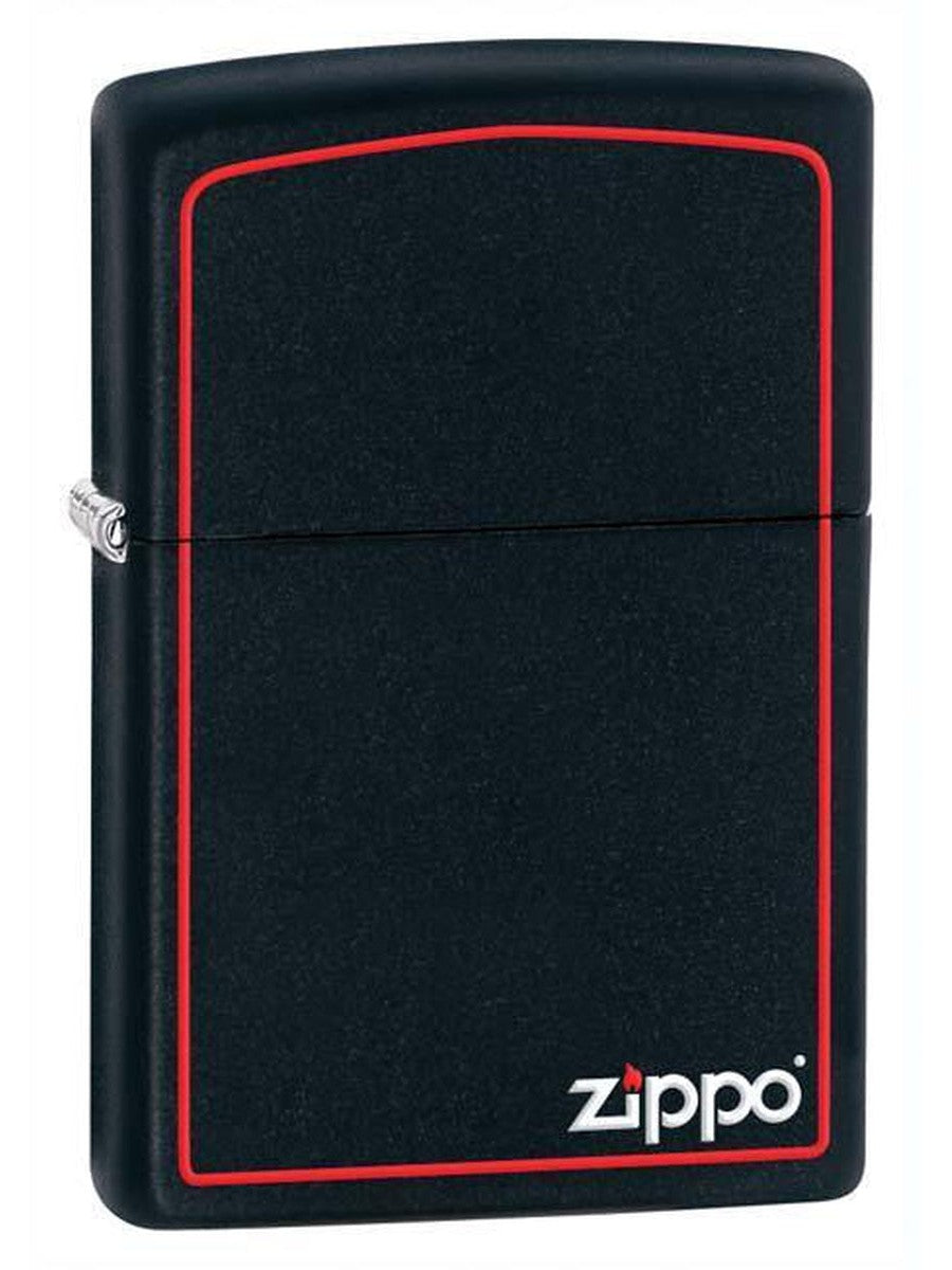 Zippo Lighter: Zippo Logo and Red Border - Black Matte 218ZB (1975637049459)