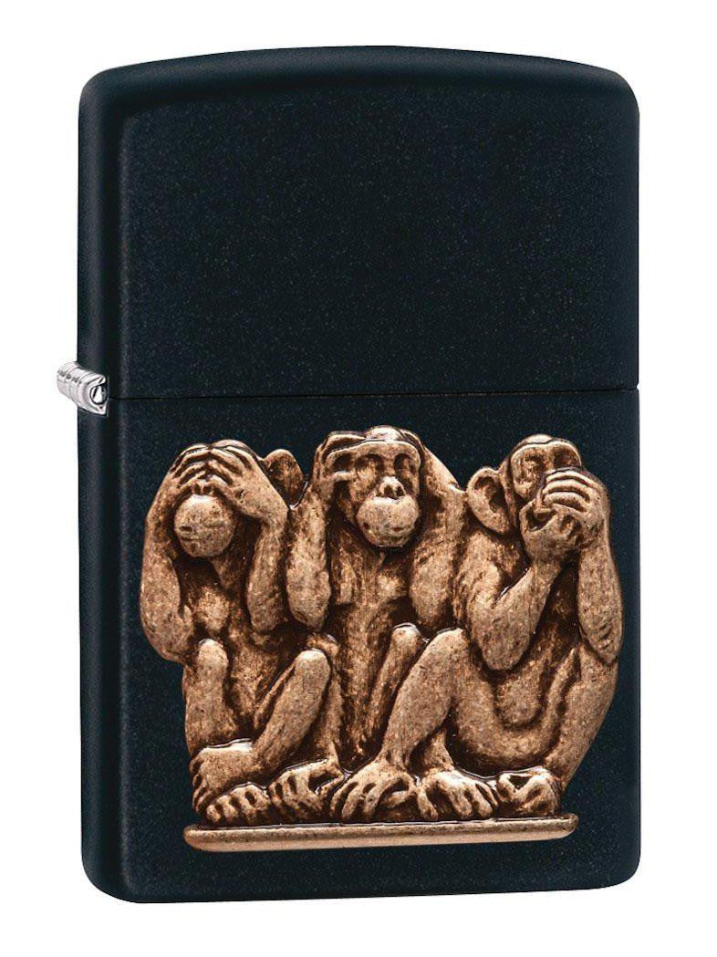 Zippo Lighter: Three Monkeys - Black Matte 29409