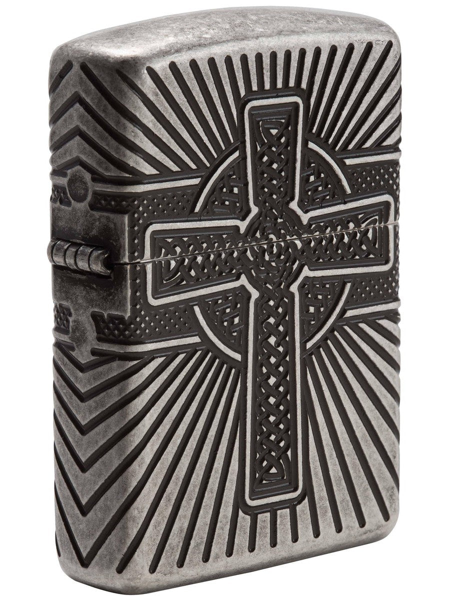 Zippo Lighter: Armor Multicut Celtic Cross and Knot - Antique Silver 29667 - Gear Exec (1975546380403)