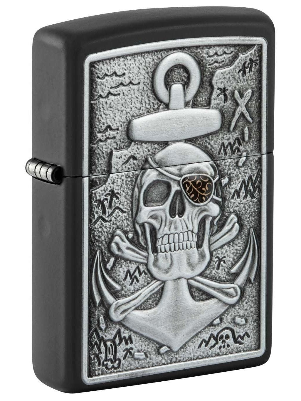 Zippo Lighter: Pirate Skull Emblem - Black Matte 48122