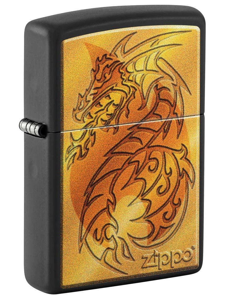 Zippo Lighter: Medieval Dragon Design - Black Matte 48364