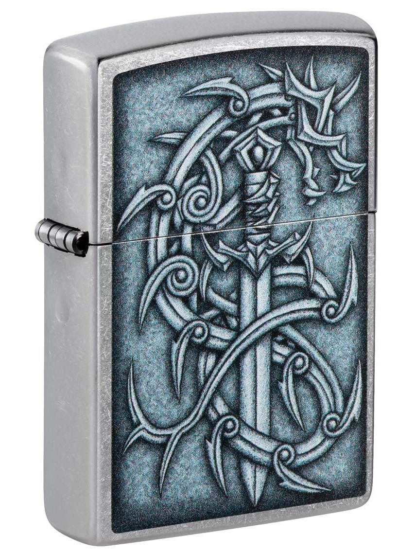 Zippo Lighter: Medieval Dragon and Dagger Design - Street Chrome 48365