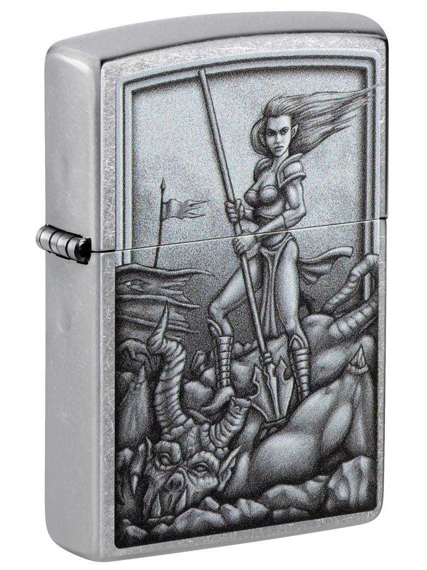 Zippo Lighter: Medieval Warrior and Beast Design - Street Chrome 48371