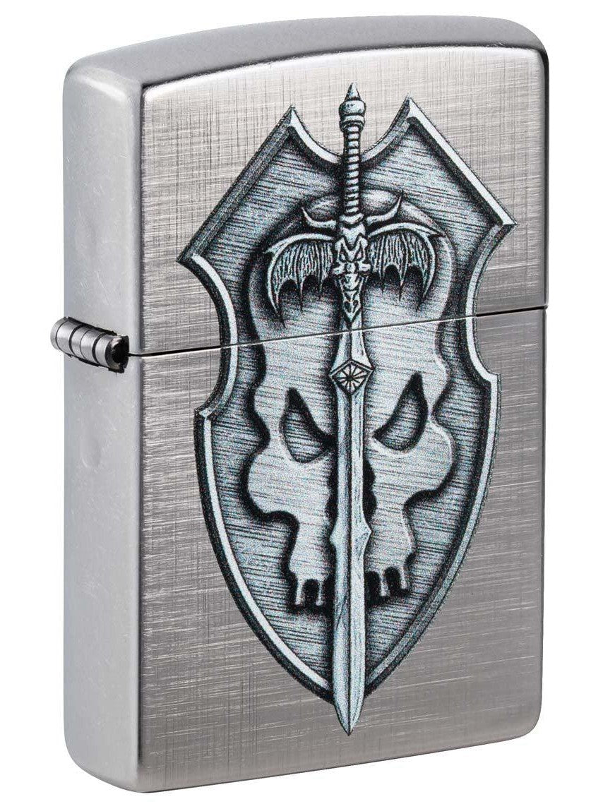 Zippo Lighter Medieval Shield Design Linen Weave 48372 Lucas Lighters