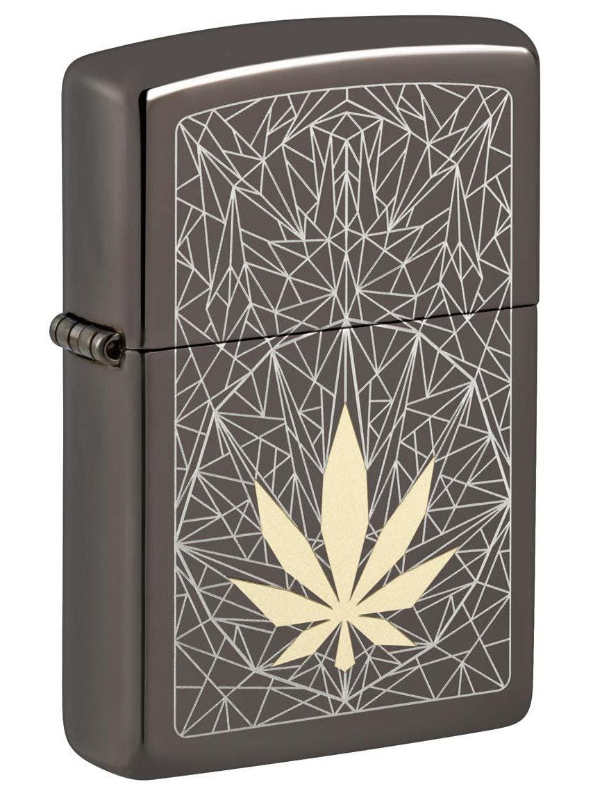 Zippo Lighter Engraved Weed Leaf Black Ice 48384 Lucas Lighters