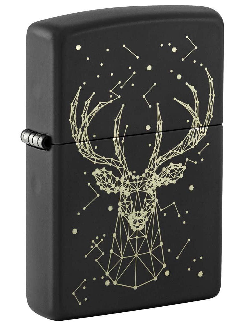Zippo Lighter: Engraved Deer with Stars - Black Matte 48385