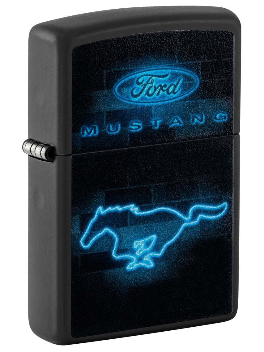 Zippo Lighter: Ford Mustang Logo - Black Matte 48404