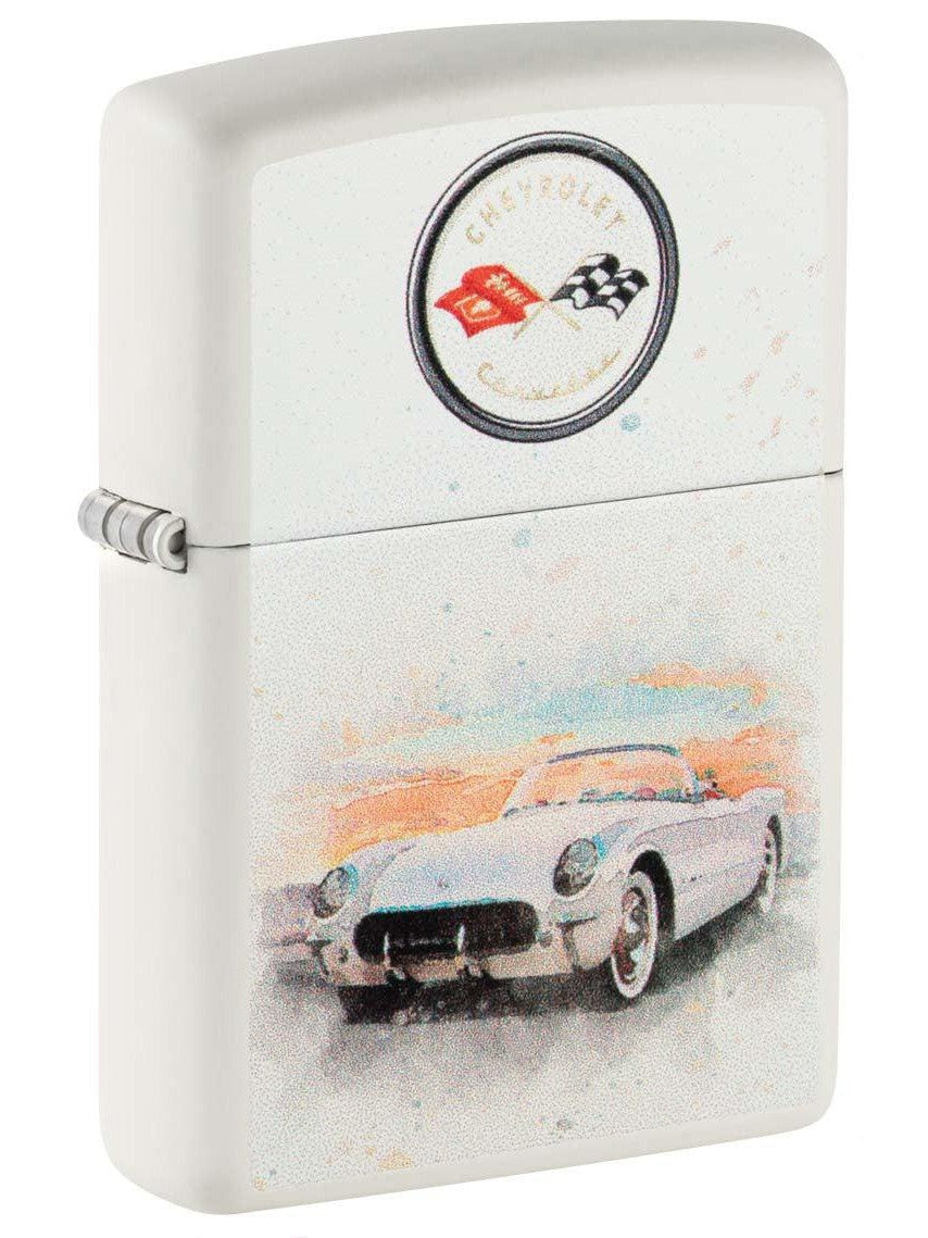 Zippo Lighter: Vintage Chevrolet Corvette - White Matte 48406