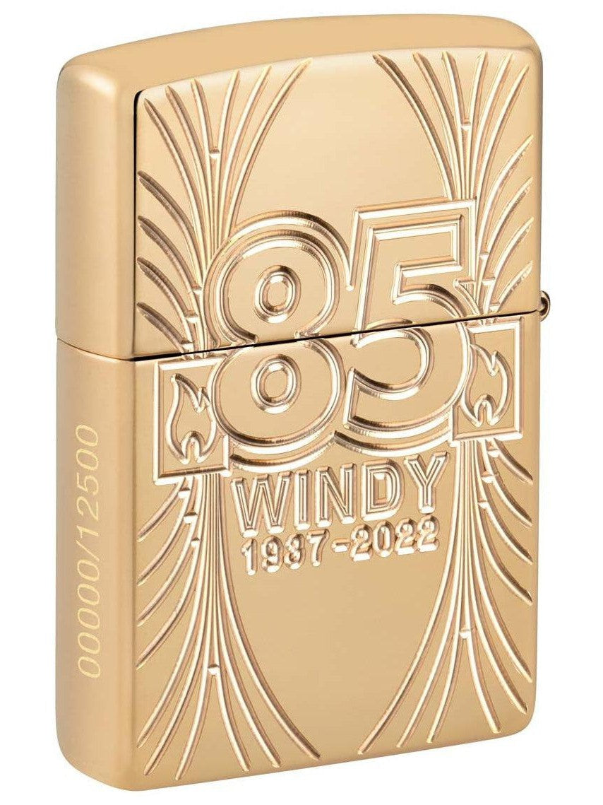 Zippo Lighter: Windy 85th Anniversary Collectible - High Polish Brass 48413