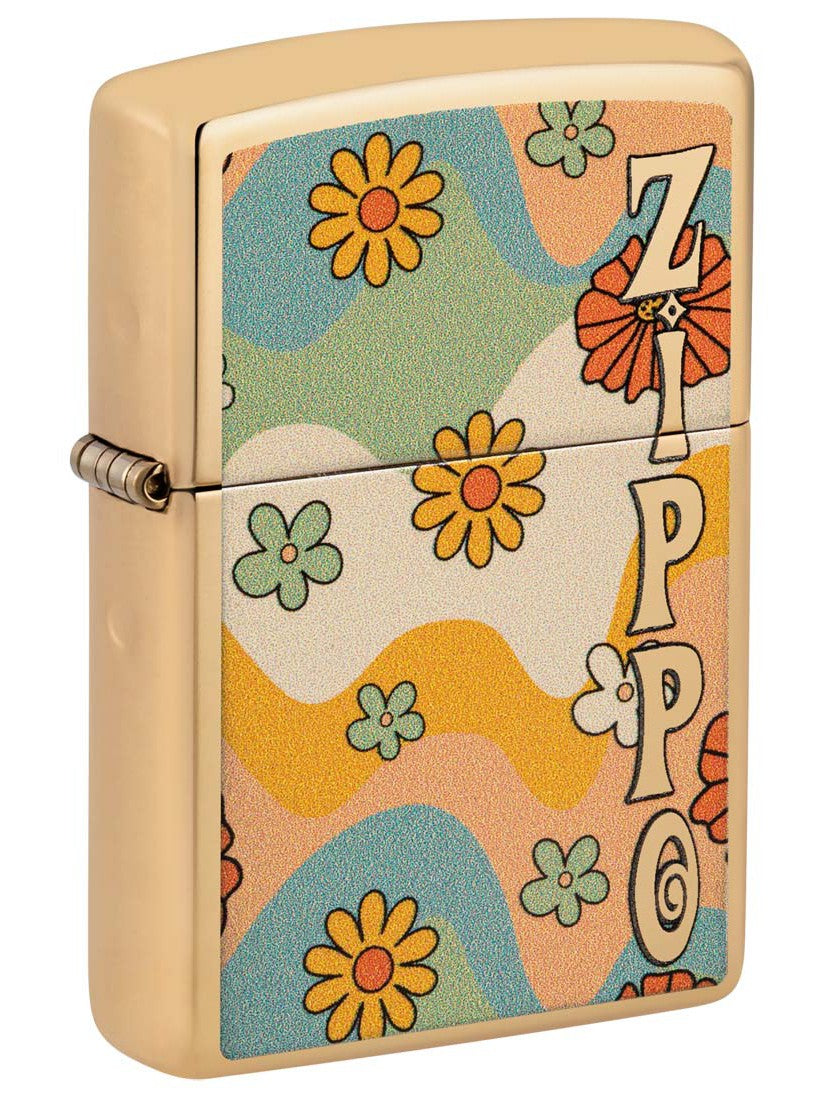 Zippo Lighter: Flower Power - High Polish Brass 48503