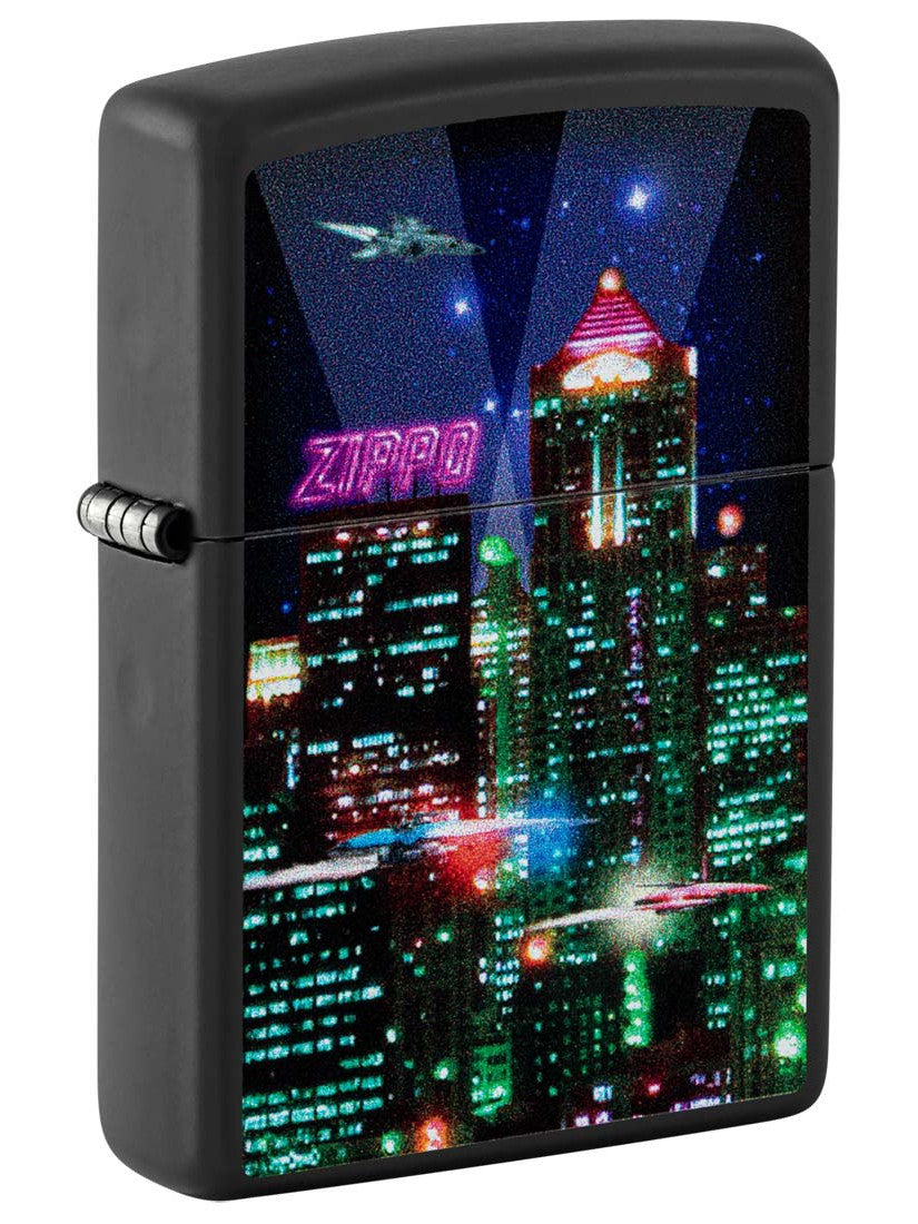 Zippo Lighter: Cyber City - Black Matte 48506