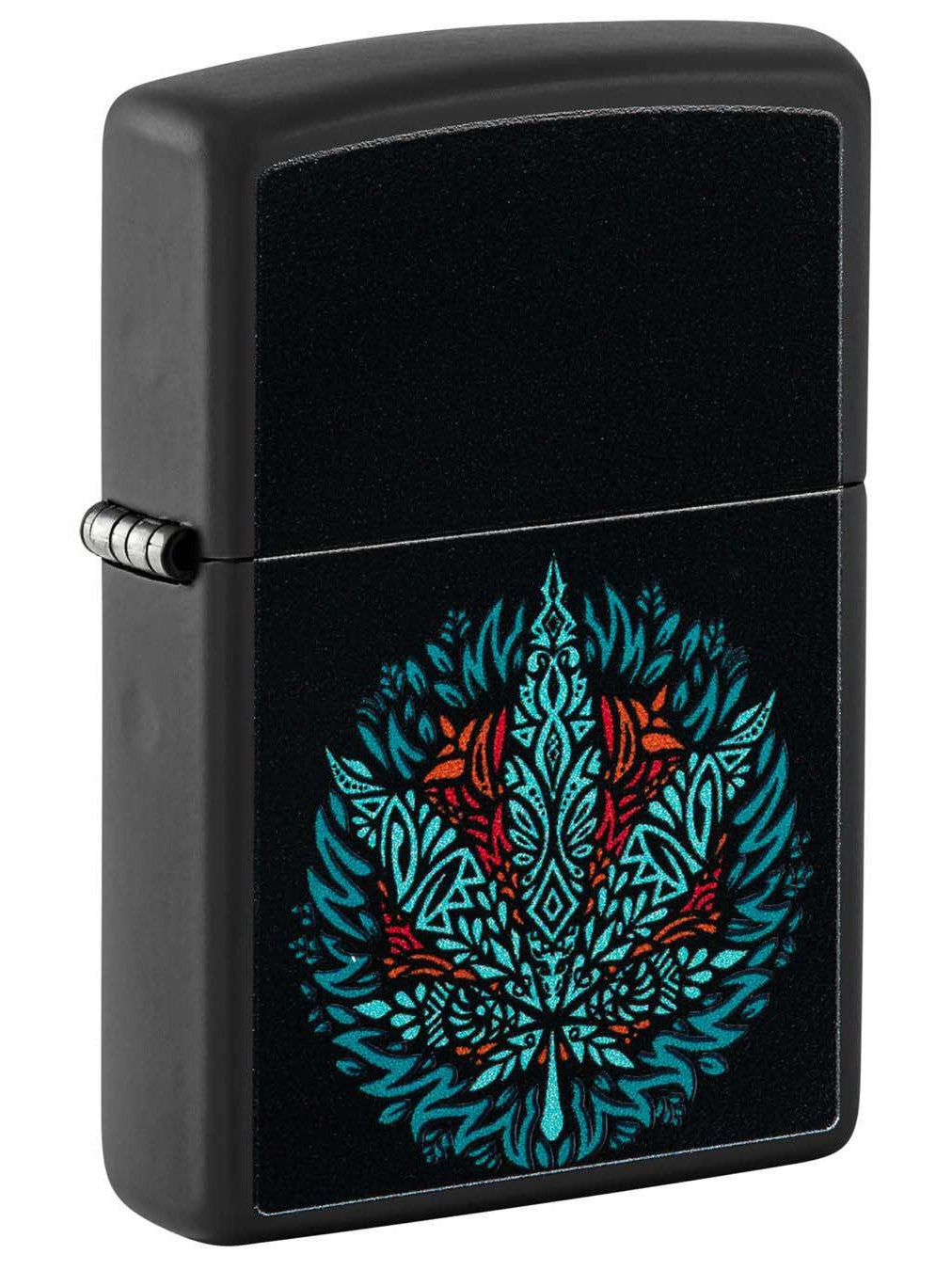 Zippo Lighter: Weed Leaf, Black Light - Black Matte 48535