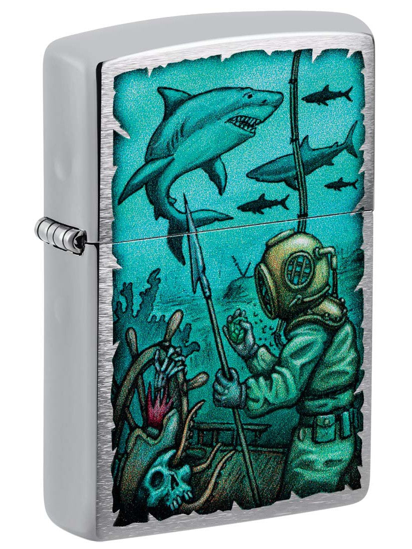 Zippo Lighter: Underwater Design - Brushed Chrome 48561