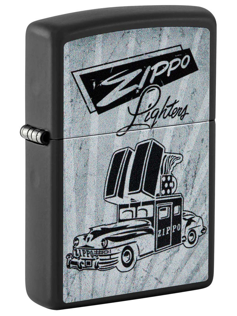 Zippo Lighter: Vintage Zippo Car Advertisement - Black Matte 48572
