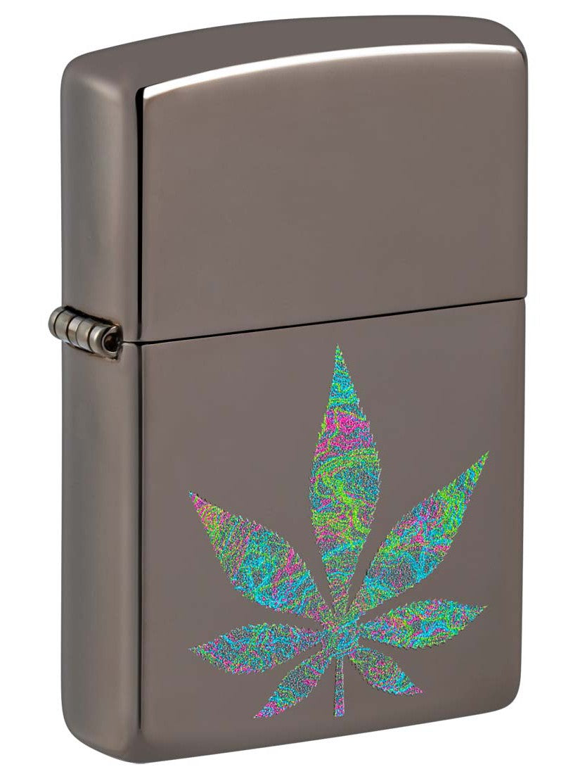 Zippo Lighter: Colorful Weed Leaf - Black Ice 48578