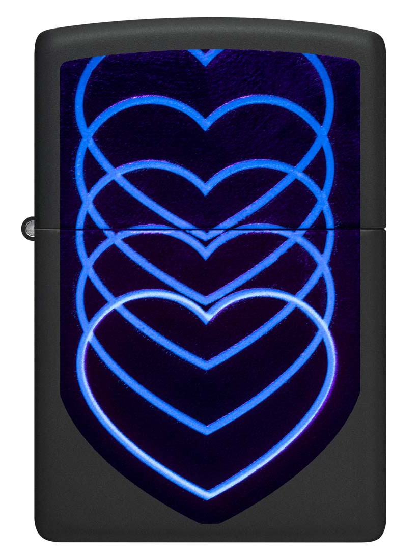 Zippo Lighter: Glowing Hearts Design - Black Matte 48593