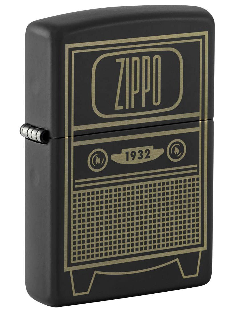 Zippo Lighter: Vintage TV, Engraved - Black Matte 48619