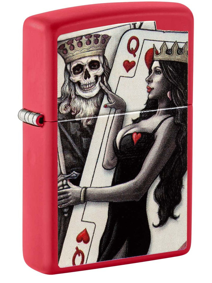 Zippo Lighter Skull King and Queen Playing Cards Red Matte 48624