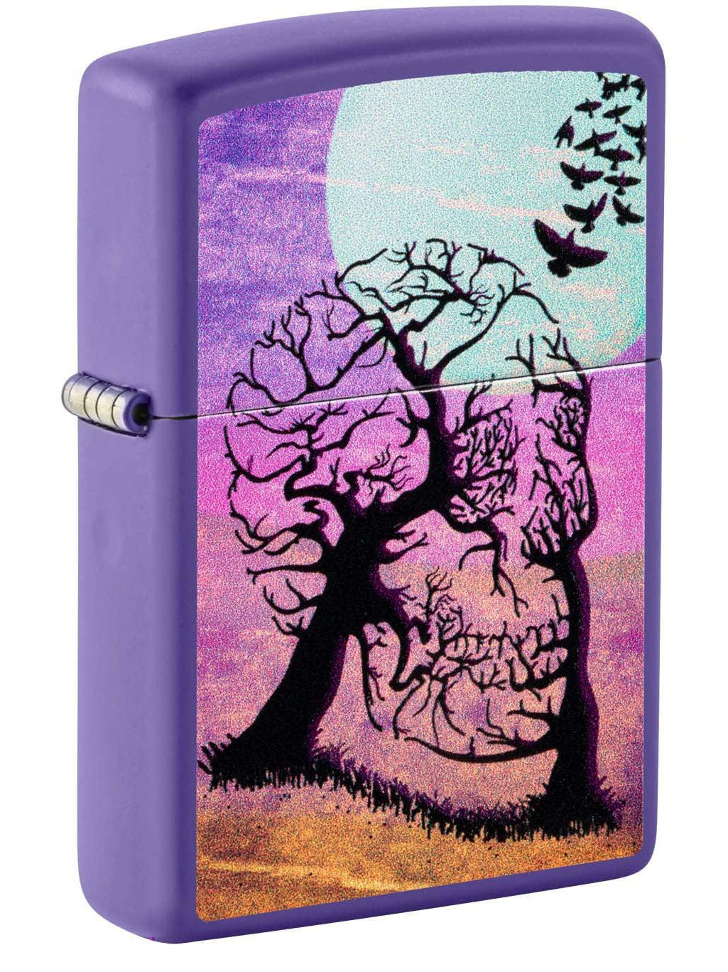 Zippo Lighter: Skull and Tree with Birds - Purple Matte 48638