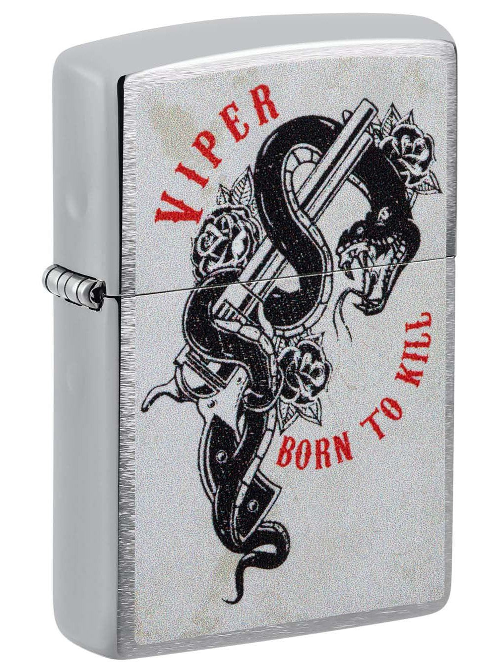 Zippo Lighter: Viper Snake, Born To Kill - Brushed Chrome 48650