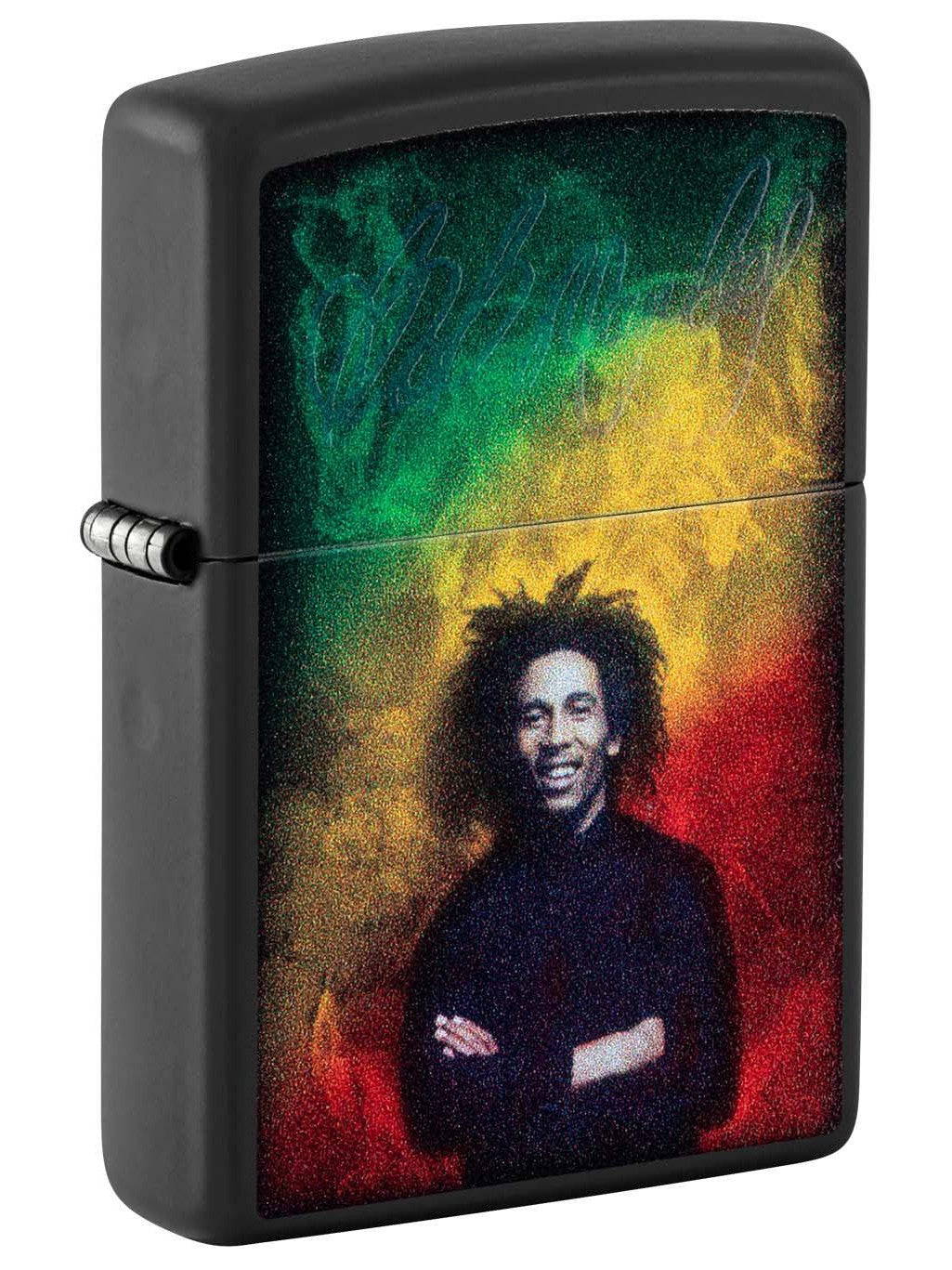 Zippo Lighter: Bob Marley with Black Light Signature - Black Matte 48674