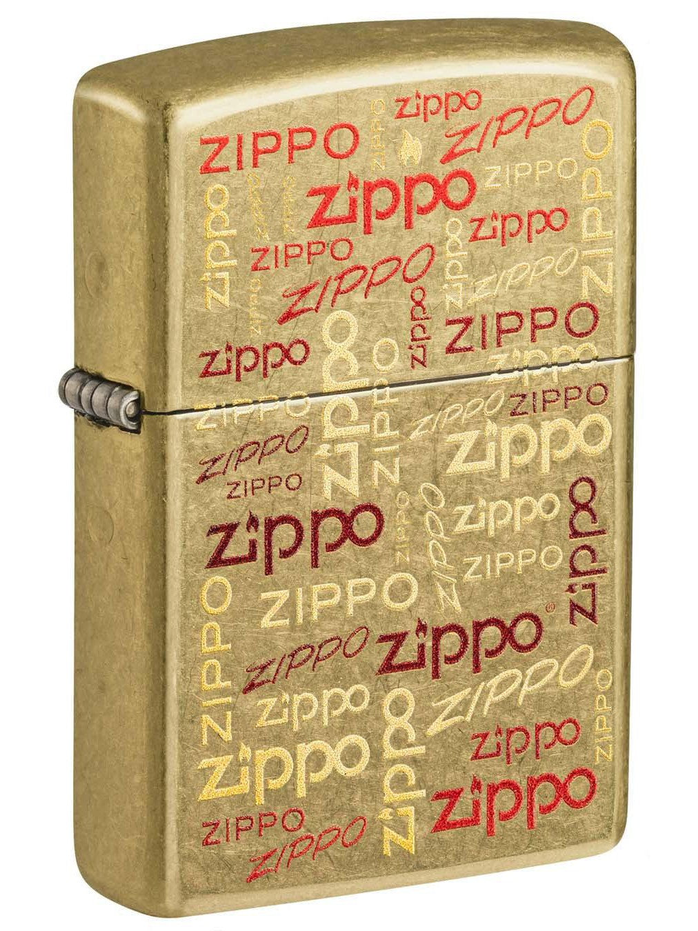 Zippo Lighter: Zippo Multi-Color Logos - Tumbled Brass 48703