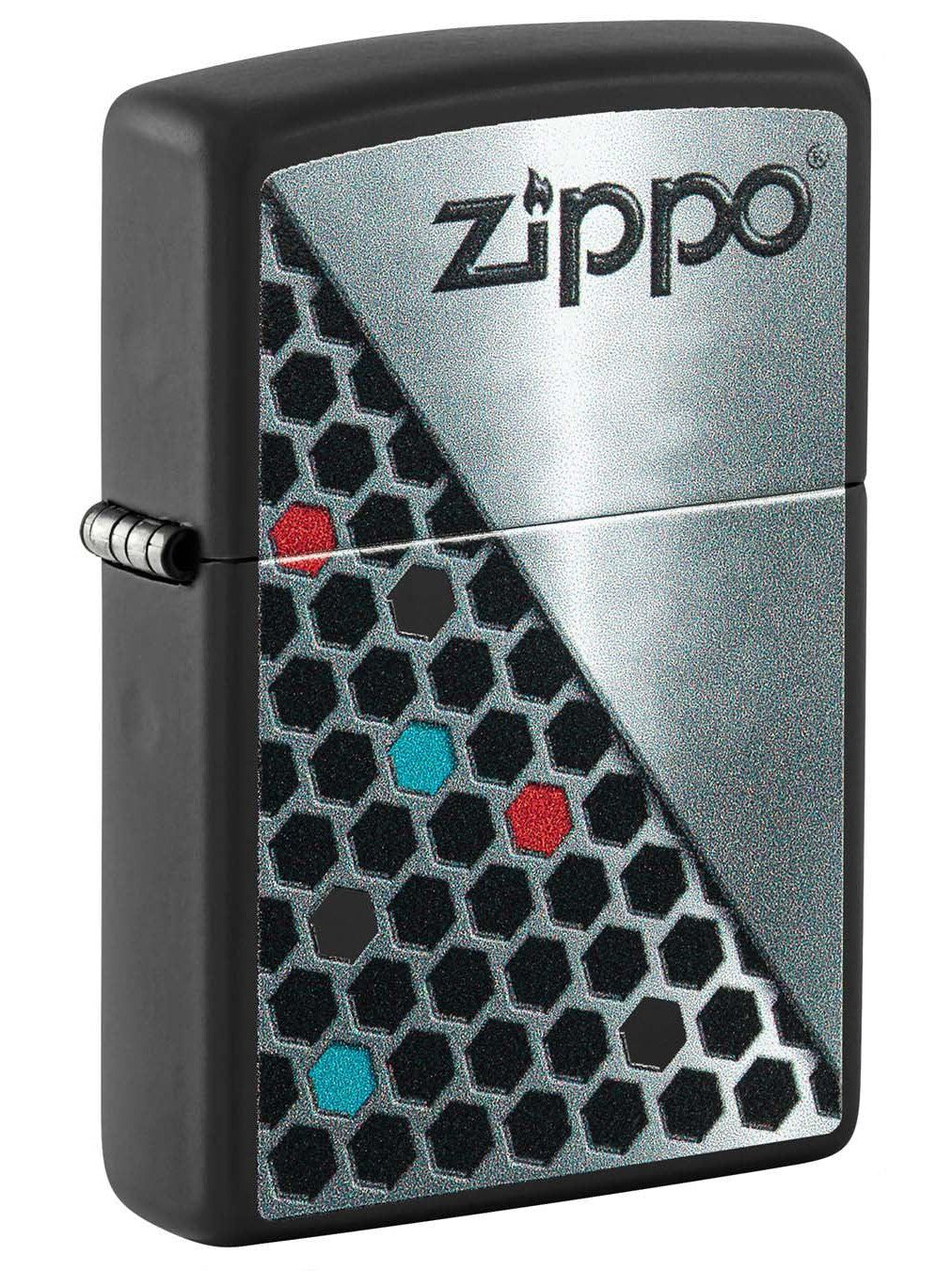 Zippo Lighter: Zippo Logo With Honeycomb - Black Matte 48709