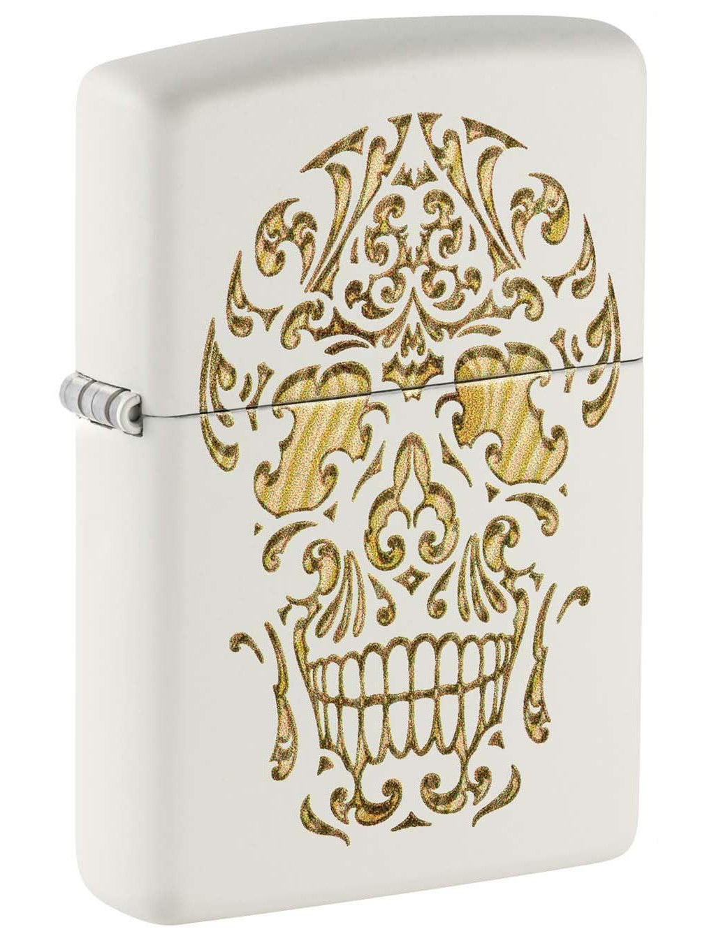 Zippo Lighter: Golden Skull - White Matte 48710
